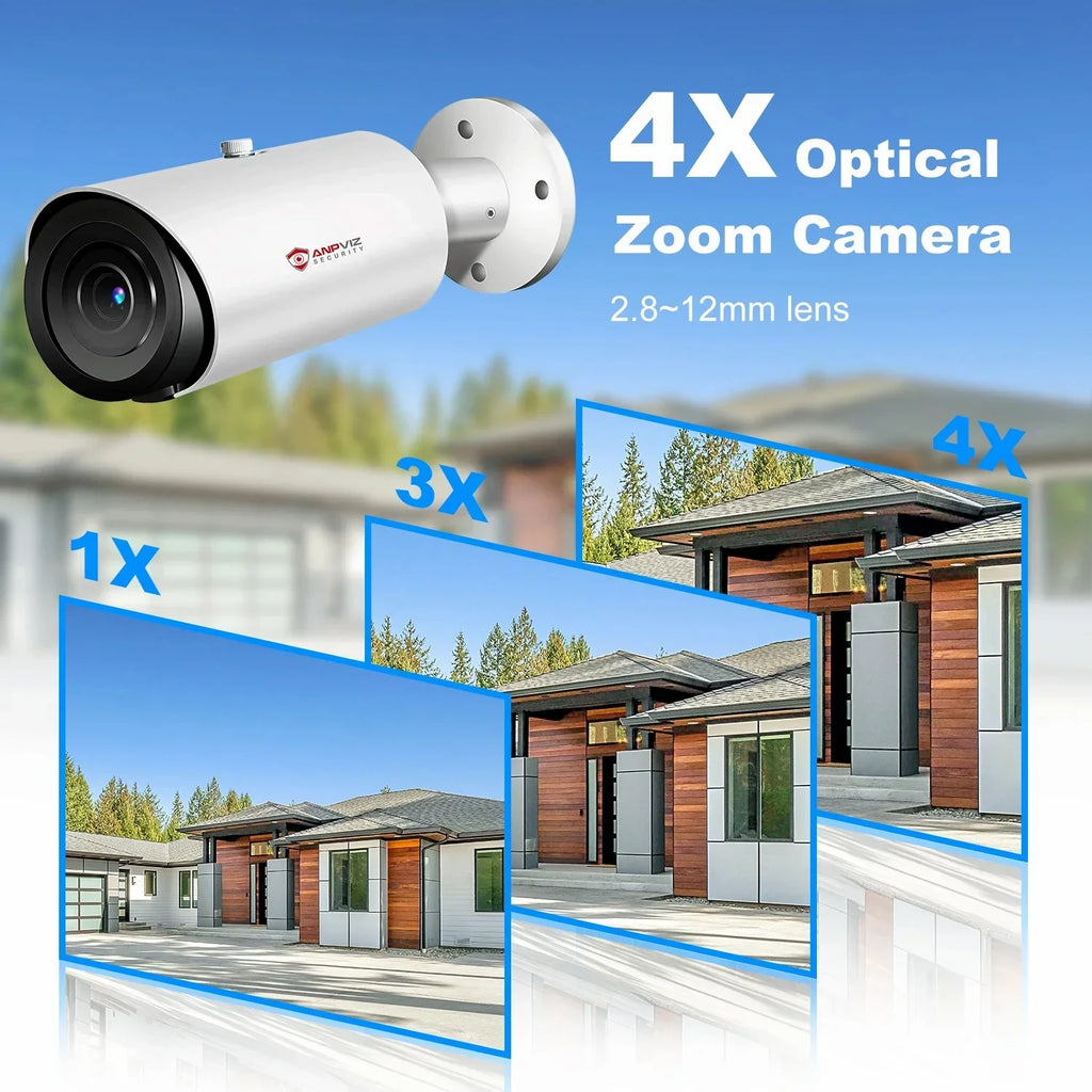 Camera Bullet Distance Built IR IP66 H.265 in Mic 4X Camera ANPVIZ 8MP Support Vehicle Human Zoom Detection 30M