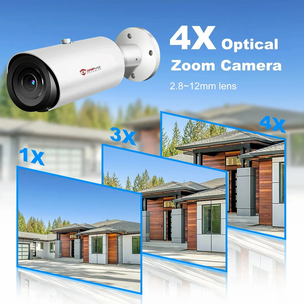 Camera Bullet Distance Built IR IP66 H.265 in Mic 4X Camera ANPVIZ 8MP Support Vehicle Human Zoom Detection 30M