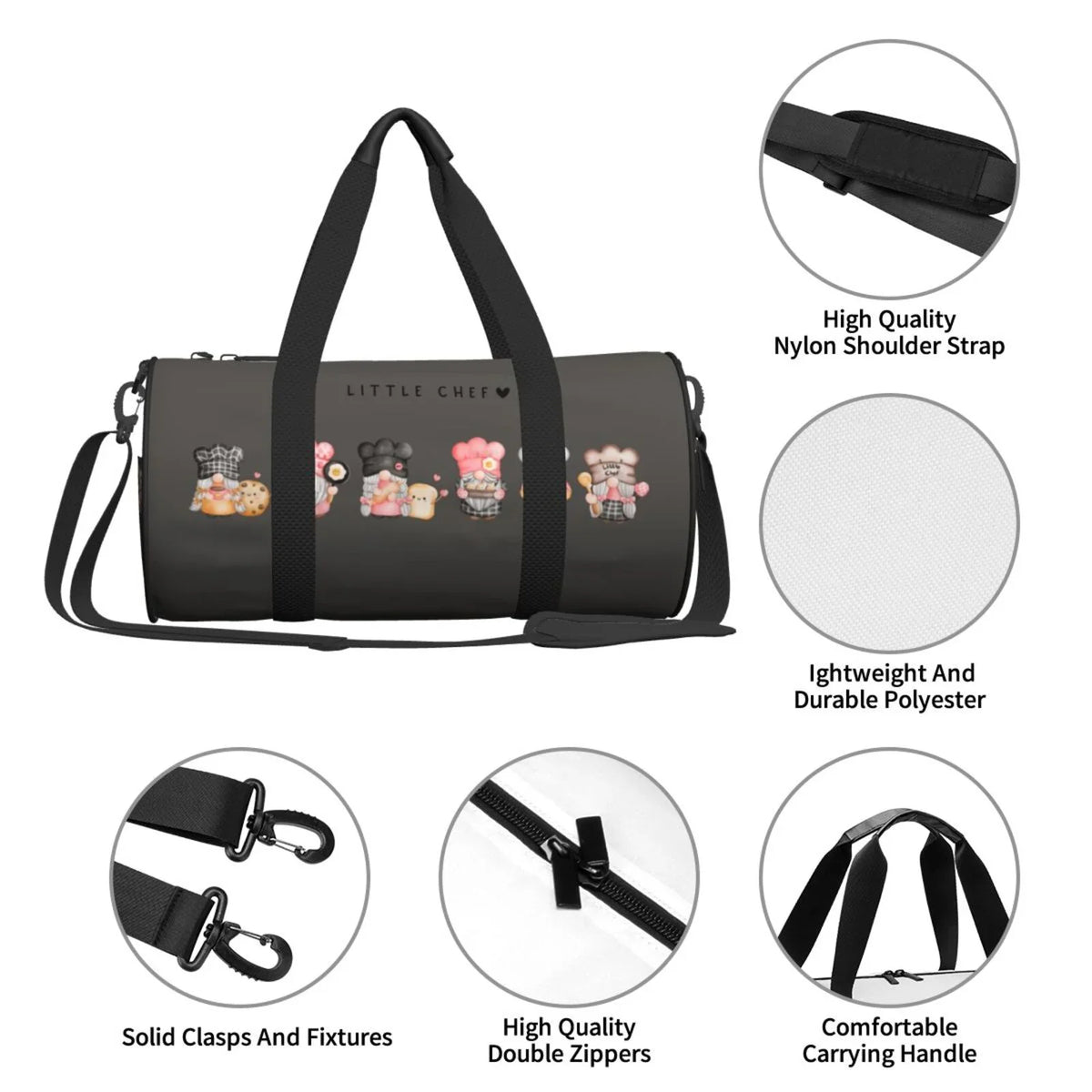 Sports Gnome Large Cylinder Luggage with Capacity Travel Bag Pocket Baker Bag Waterproof Bag Coaee Compartment and Gym