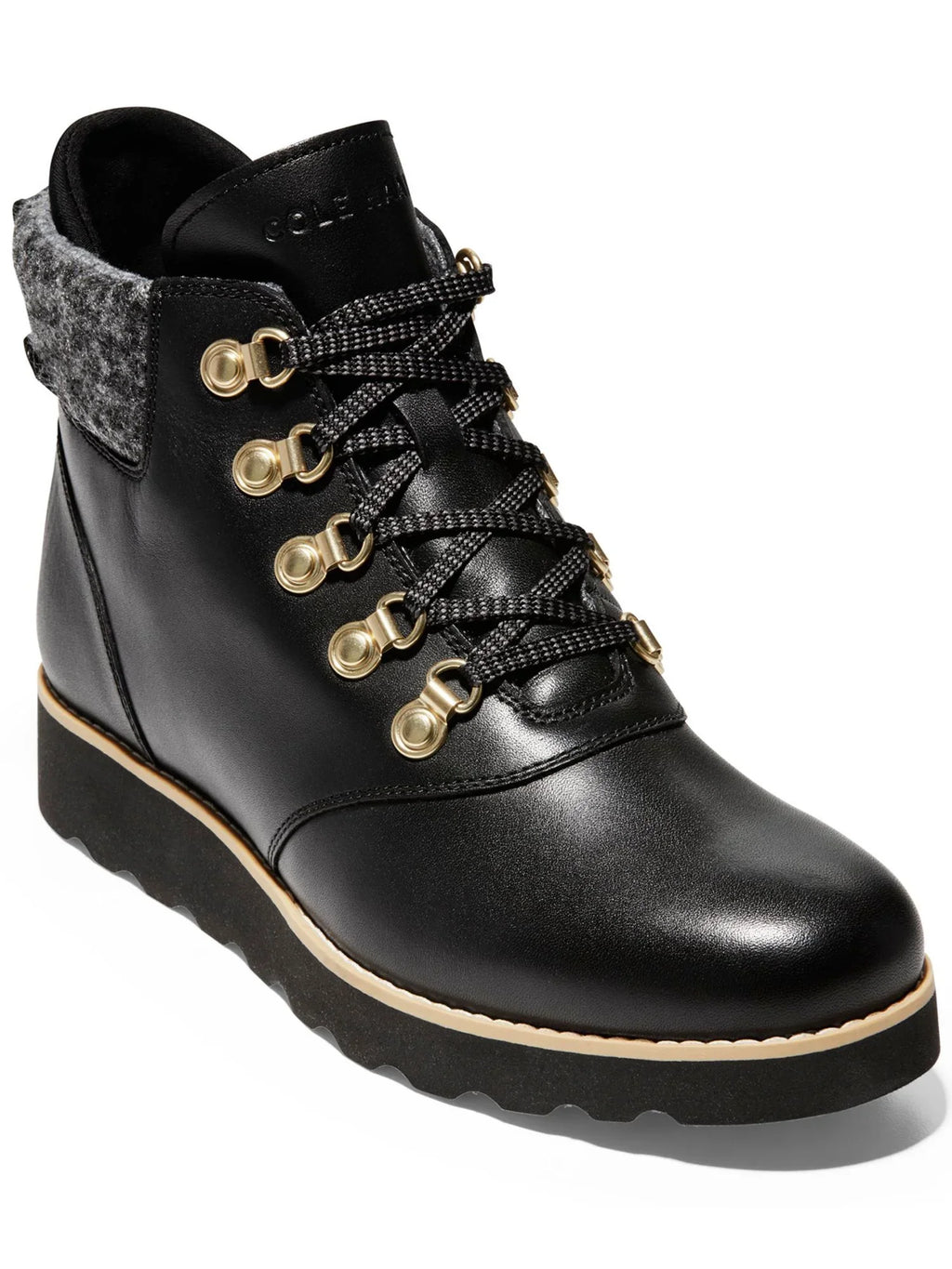 Resistant Waterproof Round HAAN Boots Black Traction B Wedge Slip Hiking Nantucket 7 Toe Breathable COLE Cushioned 1/2" Lace-Up Womens Platform