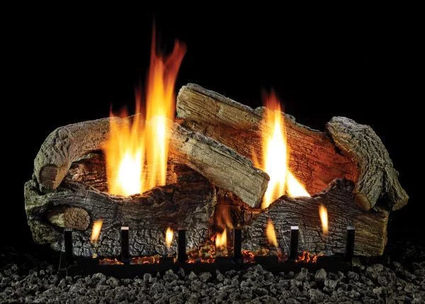 Logset Burner, VF/V Glaze Slope LP with 24" Aged Oak Stacked
