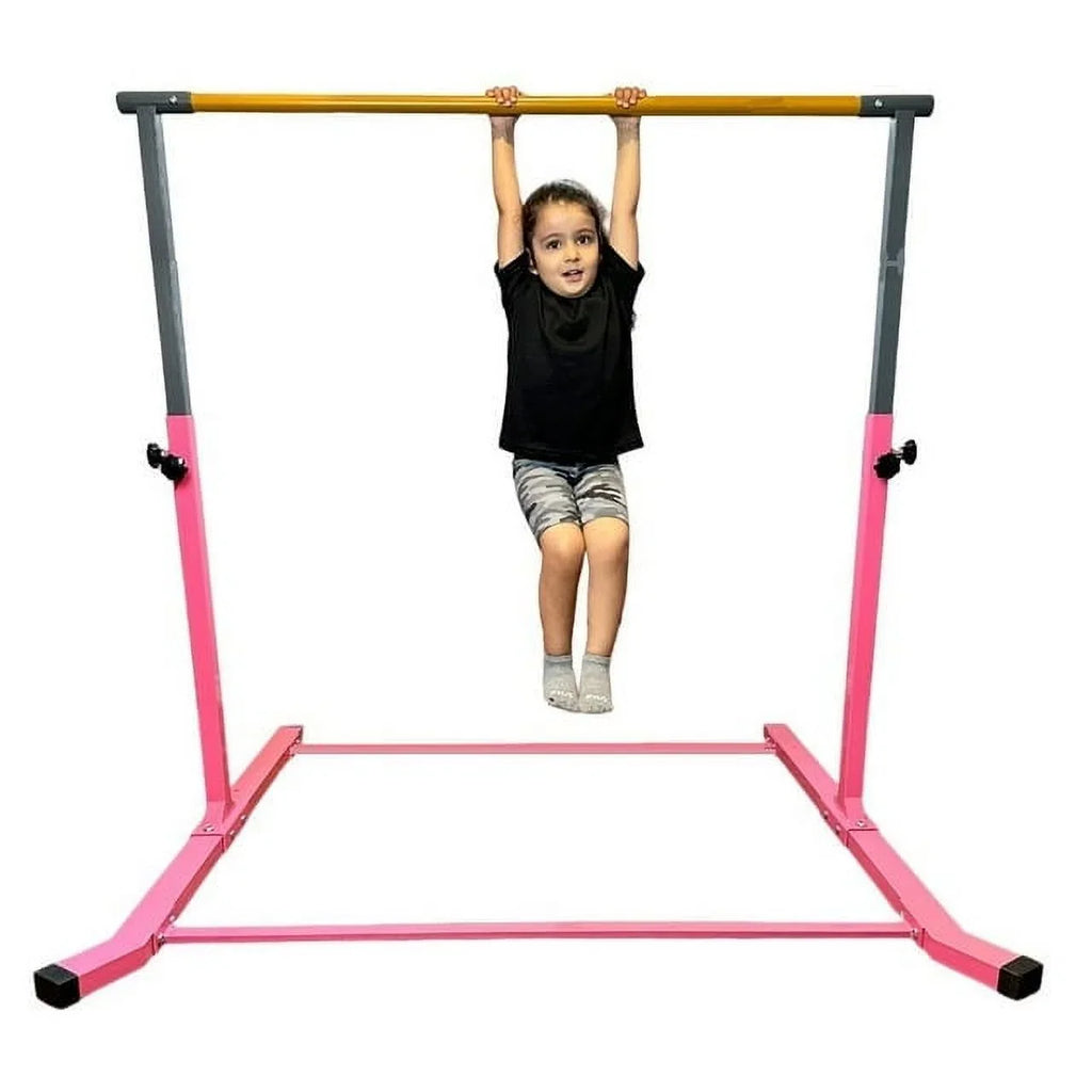 Gym Kids Pink Legs, Training, 3-5FT, 5-Star Heavy-Duty, Gymnastic Curved TD Kip Junior Bar, Equipment Adjustable Home