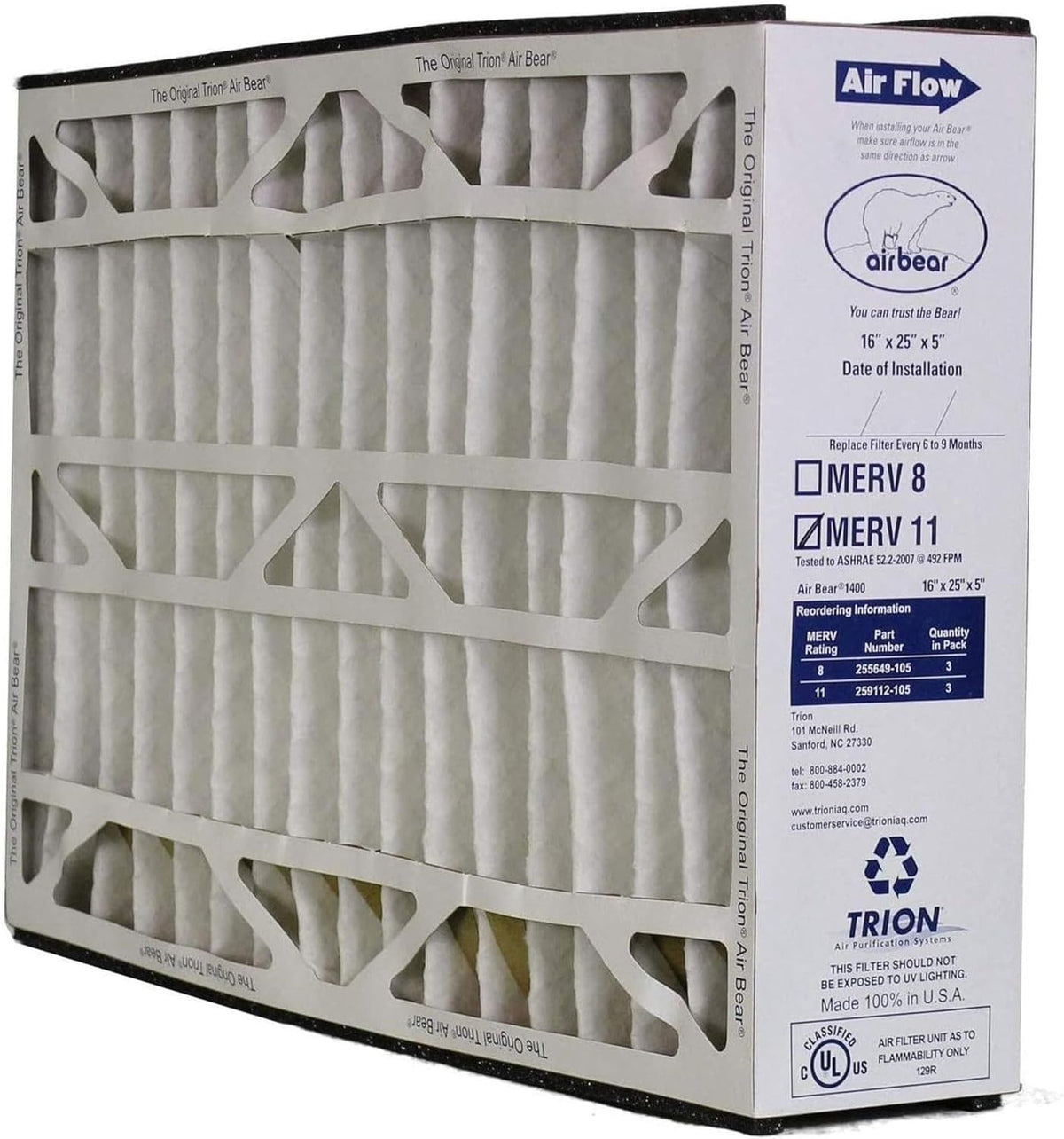 White Pack) x Cleaner for 5 Air Purification Air 25 11 Purifier High 16 Performance Bear x Replacement MERV Filter Systems, Inch (3