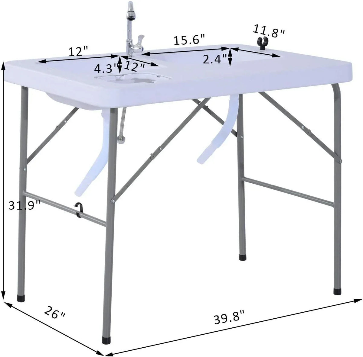 Table Table Outdoor Folding with Basins, Water Camping Sink for Station, Faucet Dual and Picnic, Fish Fishing, 40''