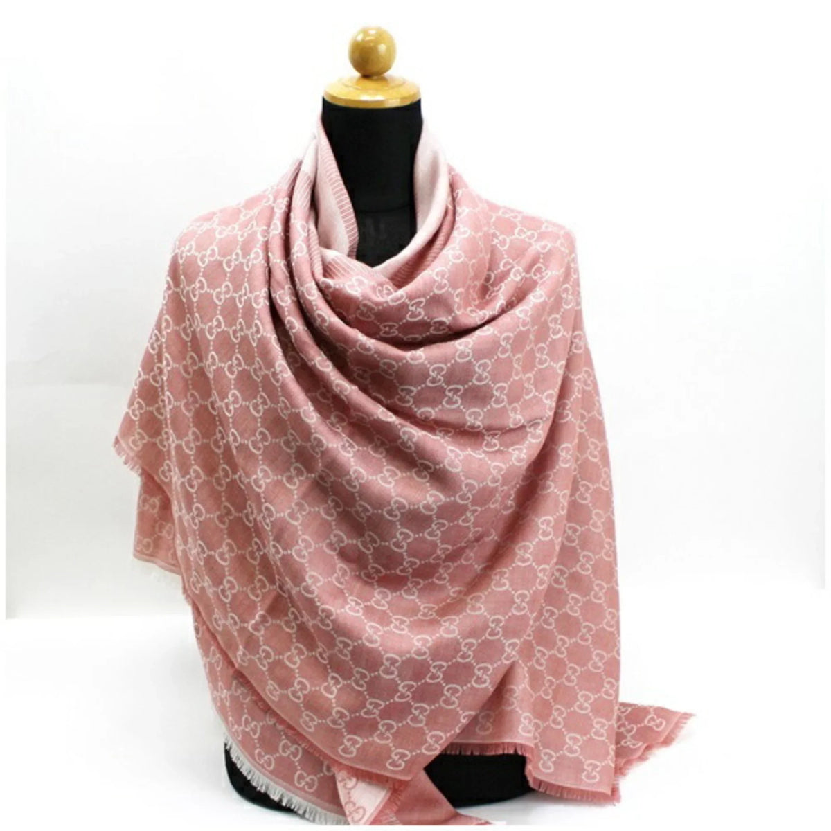 ladies Gucci pink GUCCI silk shawl GG pattern large stole Pre-Owned wool (Good)
