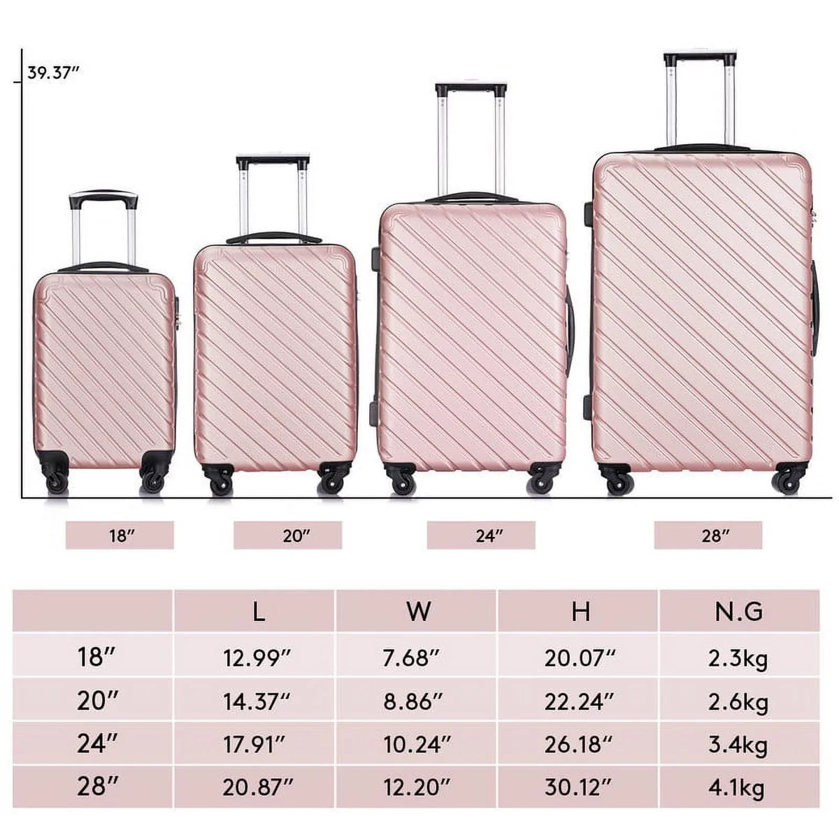 rose Luggage Hardshell Suitcase,Carry Luggage Free gold On Sets,Travel Cover&Hanger Inside with Wheels Spinner Piece 4