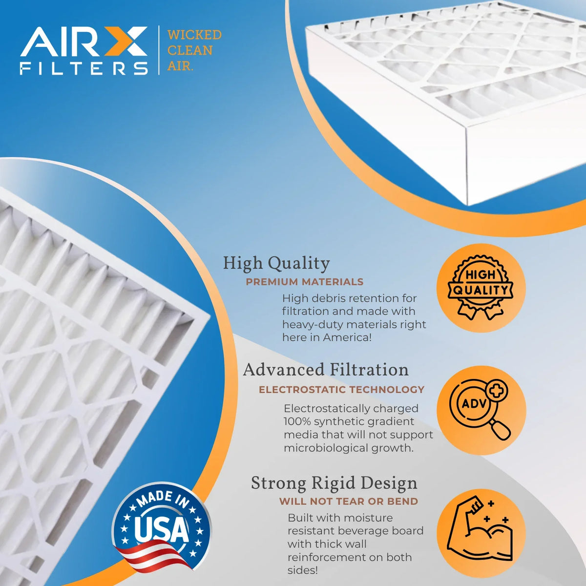 MPR 2200 Premium with AIRX 16x25x5 FPR Comparable AIR. by Ultravation 13 13 Filter to Filter 1500 MERV - Furnace CLEAN 9 FILTERS MERV & WICKED Made USA 16x25x5 91-005 Air Compatible