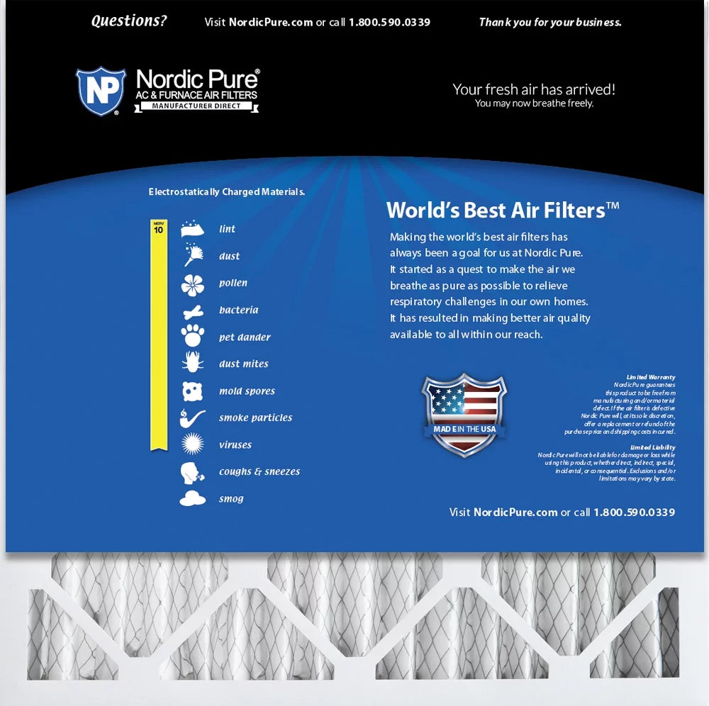 Pure 20x20x2 10 Filters MERV Pleated Air 3 Pack Nordic