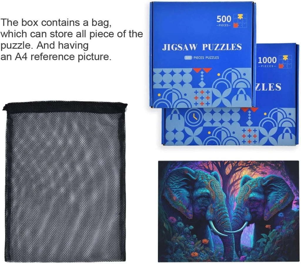 Composite and Wood Pieces Reference Solve, Paper Picture Material Jigsaw with Elephant), Zigsaw Easy 1000 to Puzzle (Psychedelic Storage Bag
