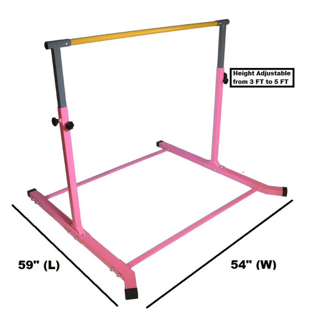 Gym Kids Pink Legs, Training, 3-5FT, 5-Star Heavy-Duty, Gymnastic Curved TD Kip Junior Bar, Equipment Adjustable Home