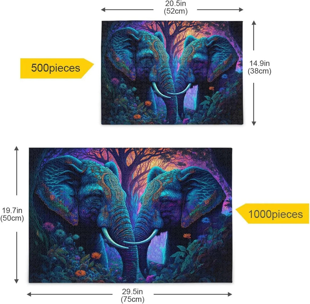 Composite and Wood Pieces Reference Solve, Paper Picture Material Jigsaw with Elephant), Zigsaw Easy 1000 to Puzzle (Psychedelic Storage Bag
