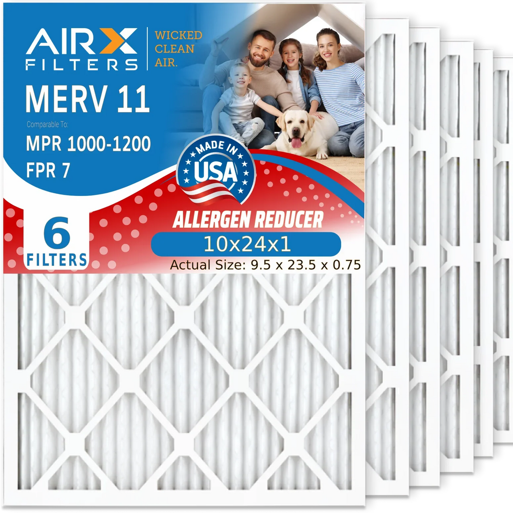 by 6 MERV MPR FPR WICKED 11 USA Air & CLEAN 1200 Furnace 10x24x1 Premium Pleated FILTERS Electrostatic Filter 10x24x1 Conditioner Filters Made 1000, Pack to Comparable Filter AIR. AIRX Air MPR 7 HVAC