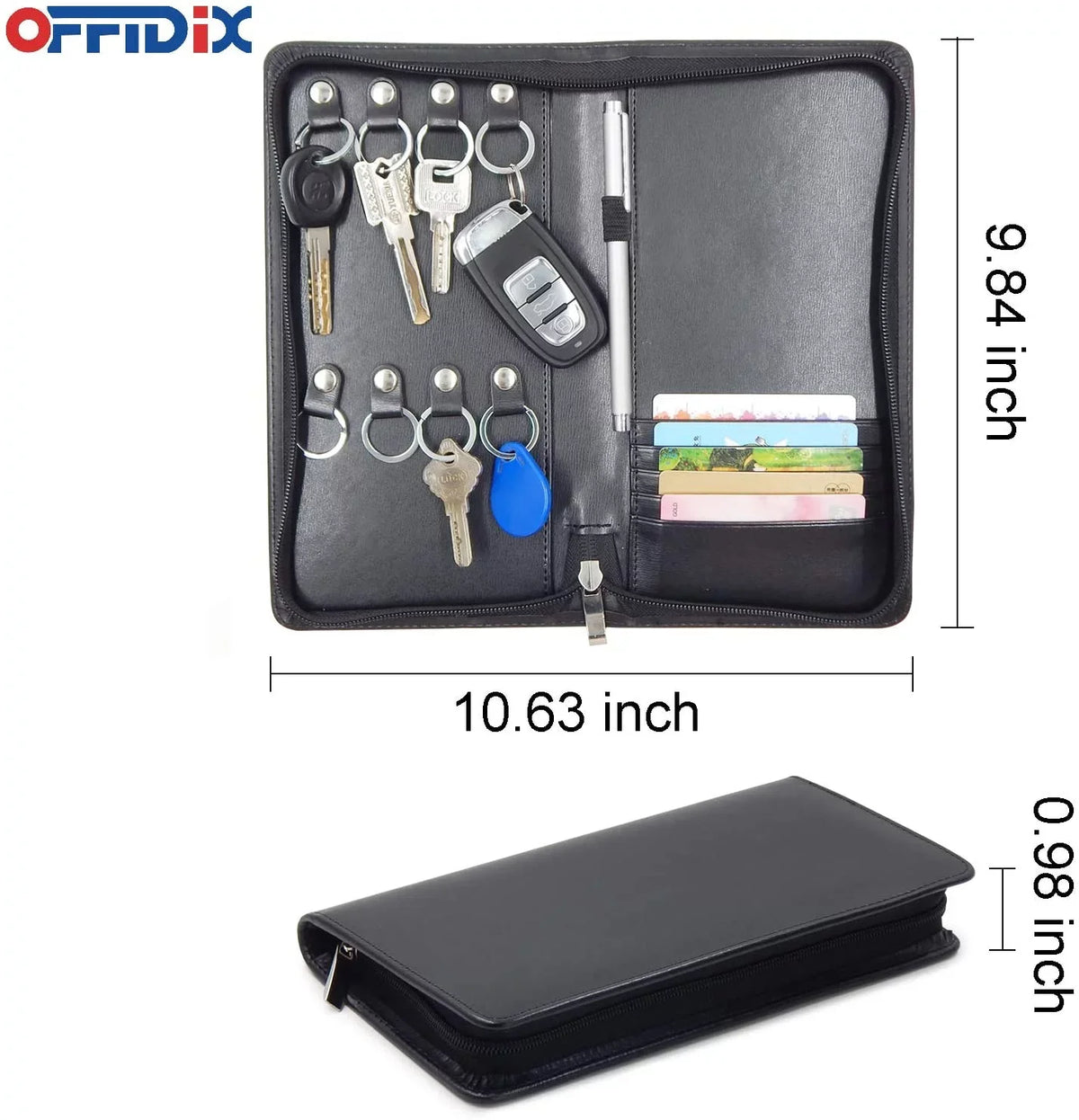 Menus for PU Organizer Estate Case Key Card Leather Car OFFIDIX Service Sales,Hotel Portable Real Holder Cabinet,8-Key Key Hooks Business Zippered Portable Padfolio Executives,