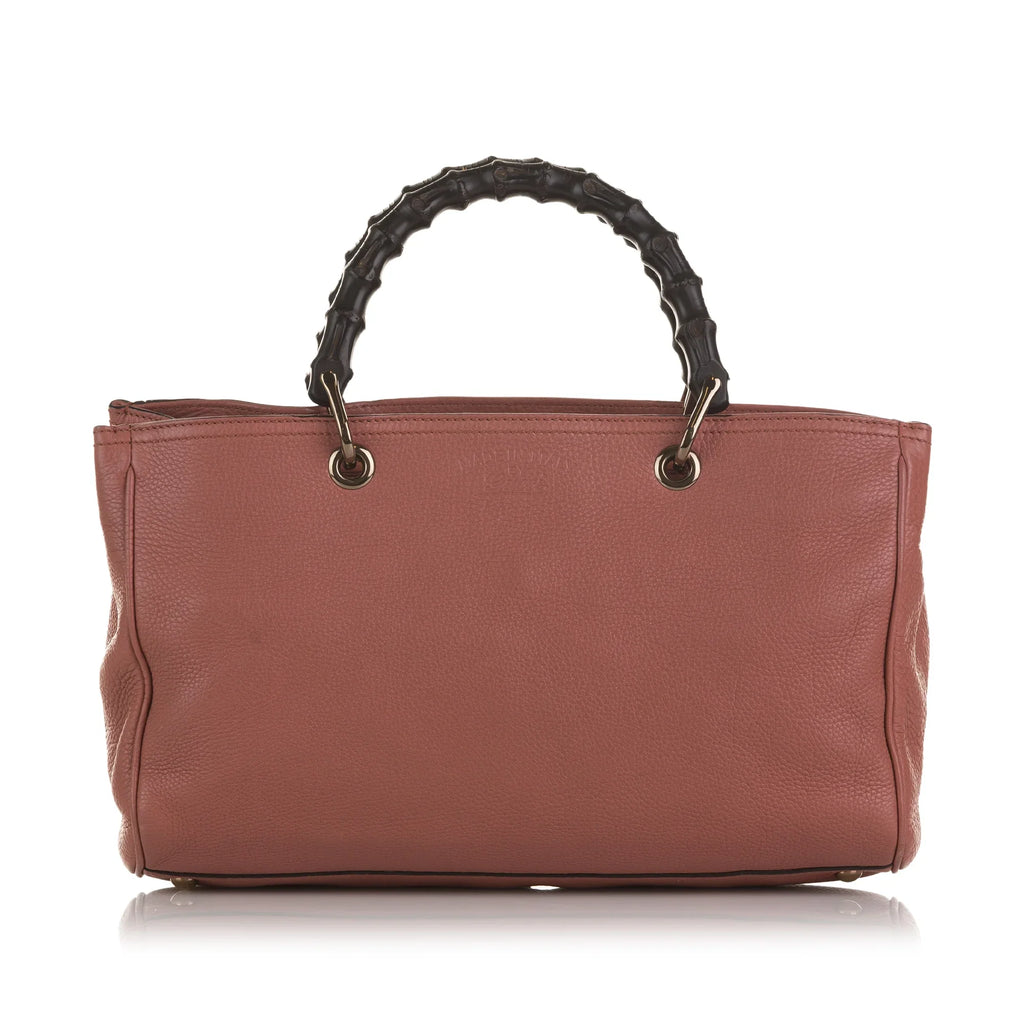 Authenticated Shopper Leather Calf Pink Pre-Owned Satchel Bamboo Gucci Unisex (Fair)