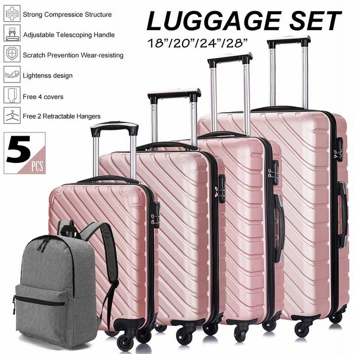 rose Luggage Hardshell Suitcase,Carry Luggage Free gold On Sets,Travel Cover&Hanger Inside with Wheels Spinner Piece 4
