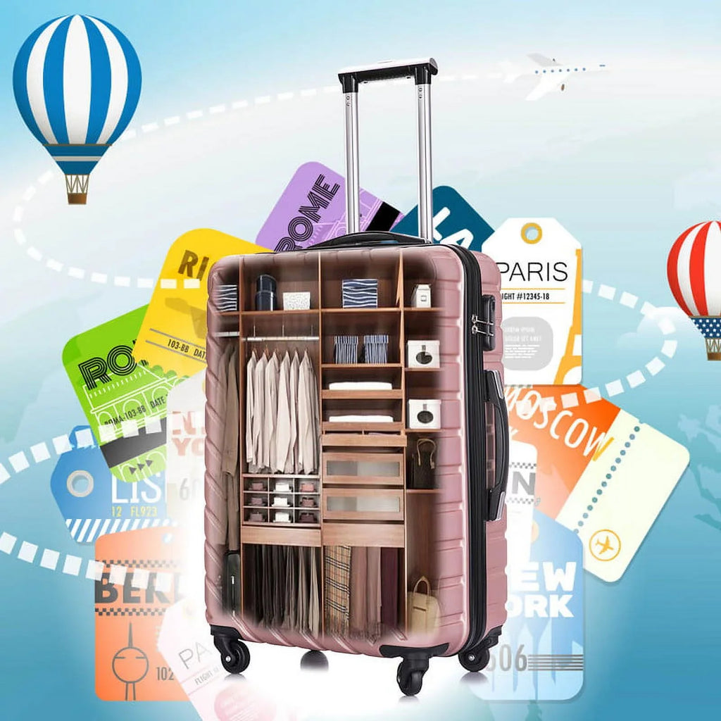 rose Luggage Hardshell Suitcase,Carry Luggage Free gold On Sets,Travel Cover&Hanger Inside with Wheels Spinner Piece 4