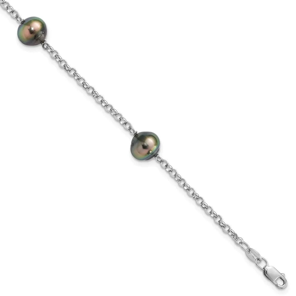 Silver Bracelet Women 9mm Auriga 3Stat Sterling Saltwater 925 7.5inch Tahit Pearl for