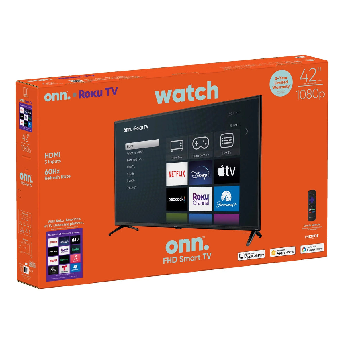 LED TV (100068372) Smart Roku 42” FHD onn. (1080P) Class