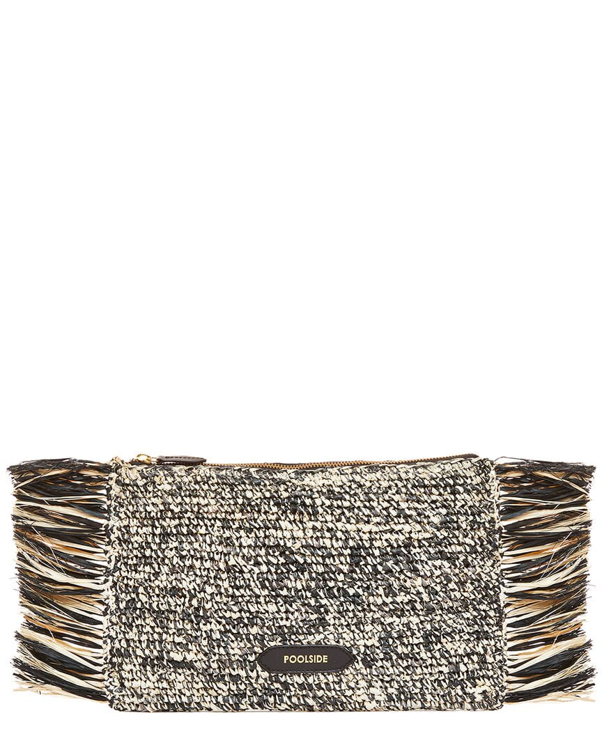 Raffia POOLSIDE Clutch, Tropical Black Fringe