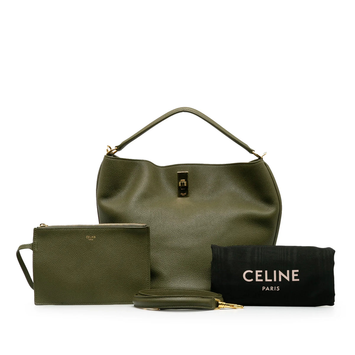 Bucket Celine Teen DrawstringBag Leather Green Pre-Owned Bucket Authenticated 16 (Good) Bag Unisex Calf
