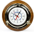 Hanging Clock International 10" Based Brass | Ship's Wooden Quartz Premium Porthole Pirate Decorative Home Wall Nagina Time's Nautical