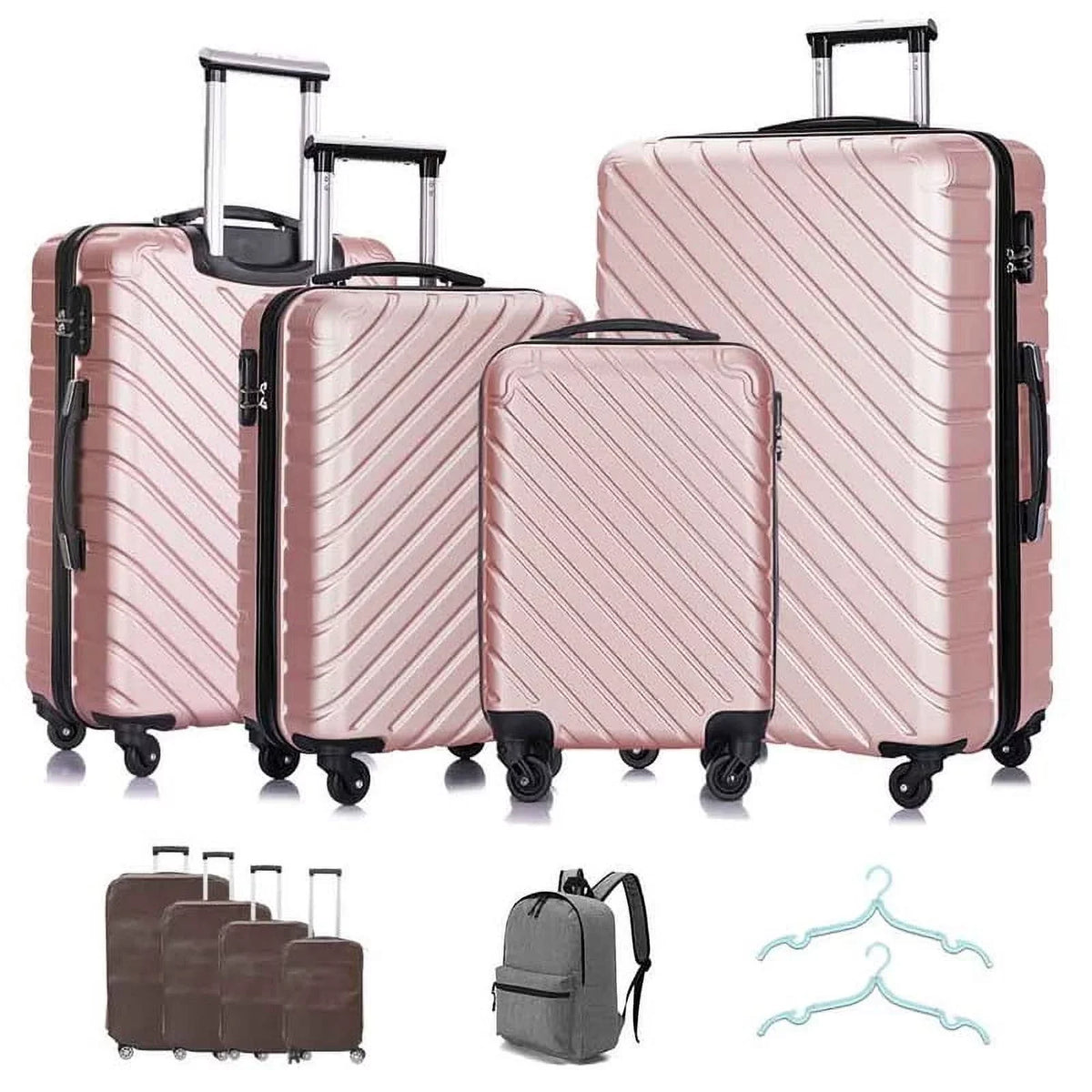 rose Luggage Hardshell Suitcase,Carry Luggage Free gold On Sets,Travel Cover&Hanger Inside with Wheels Spinner Piece 4