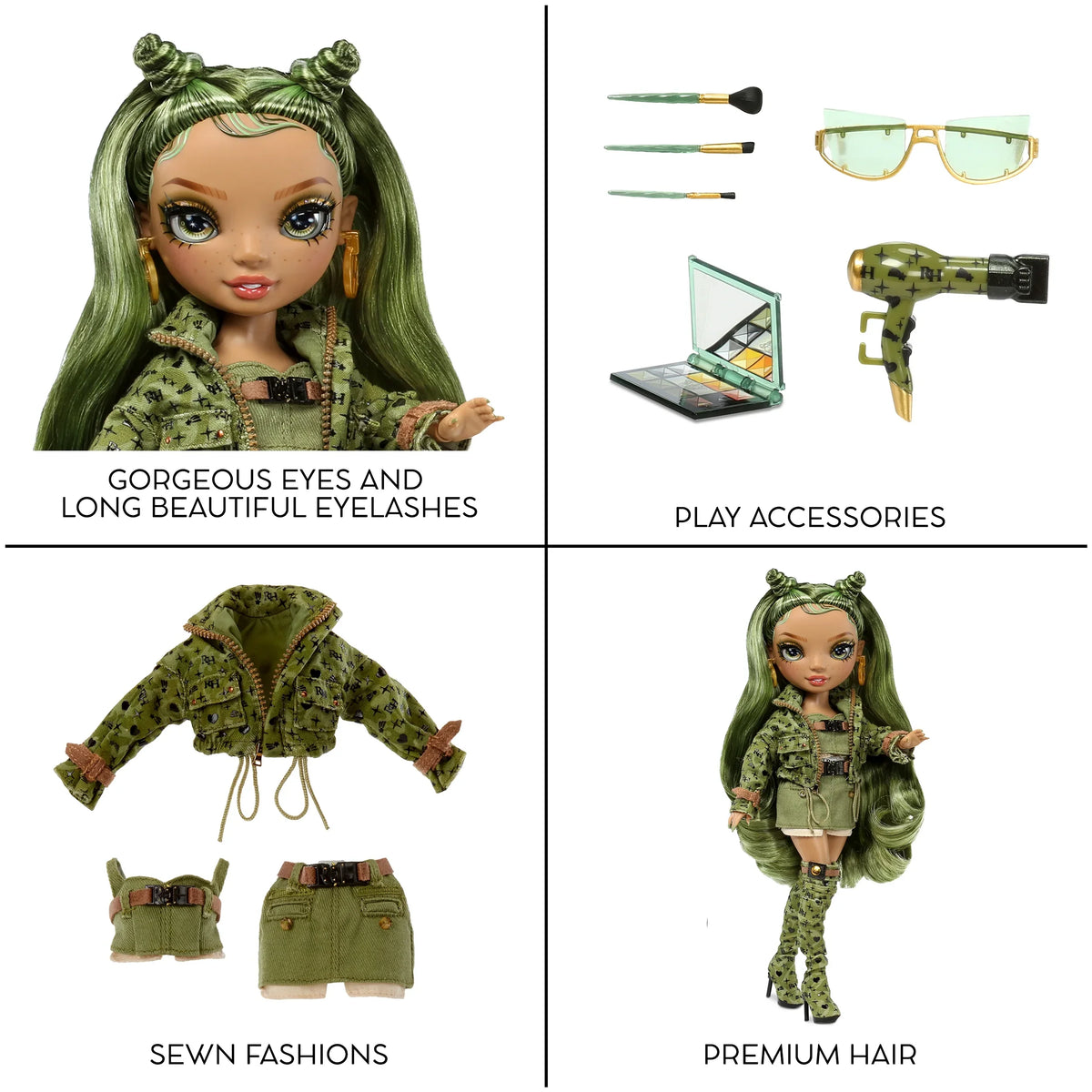Kids Accessories. Doll, Rainbow Play and Years 4-12 Gift Camo & Colorful Outfit Collectors Fashion Olivia, Green High Old 10+