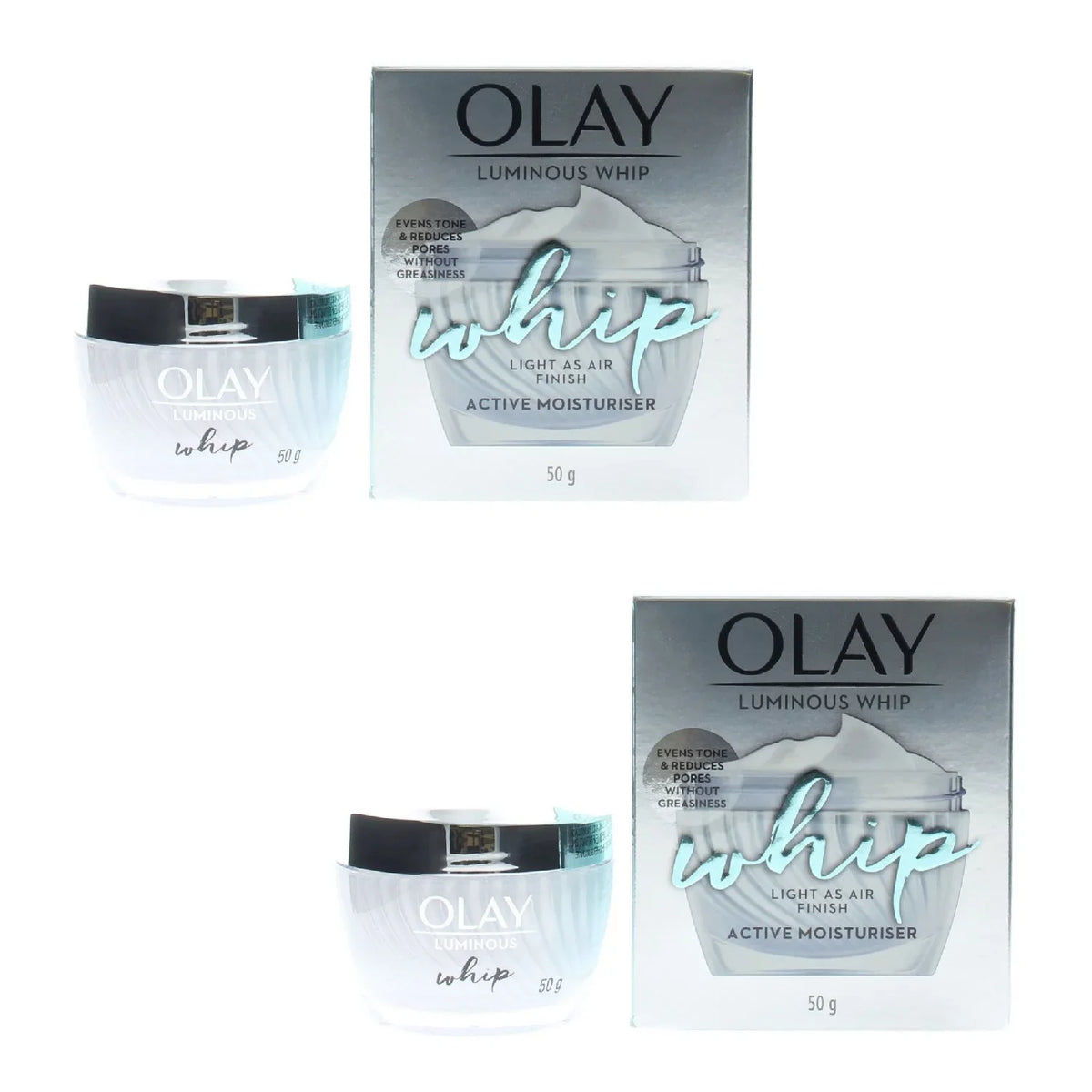 Moisturiser Finish Light Air Luminous Olay 50g Pack) Whip Active (2 As