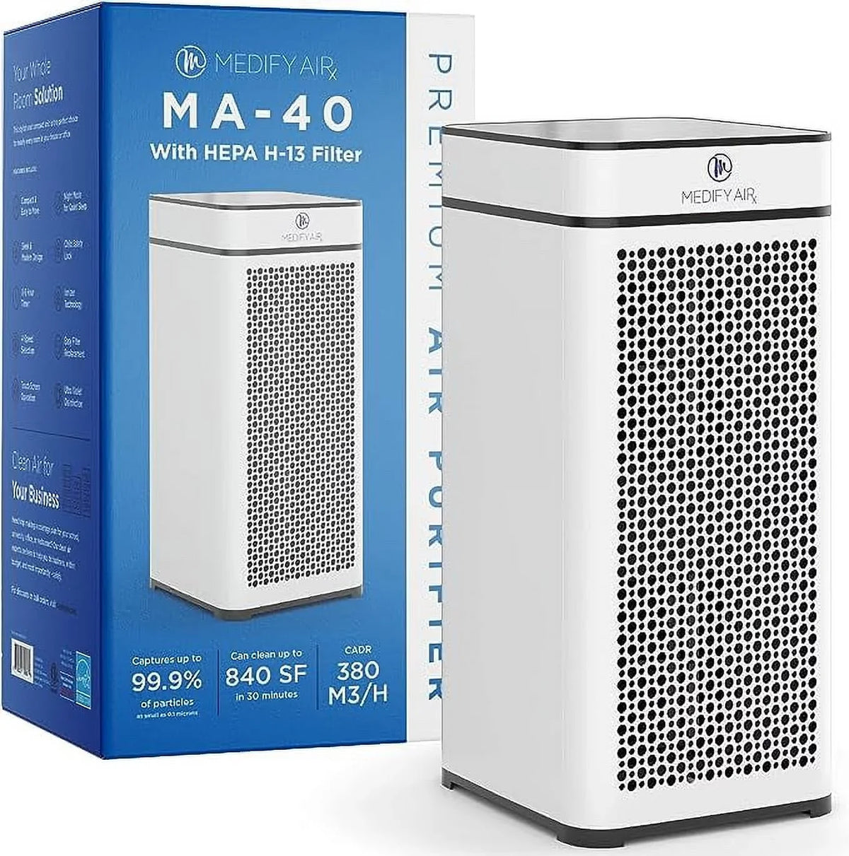 UV Box Light sq H14 MA-40-UV-W1 White Filter ft True Open - 840 Air Medify Purifier HEPA