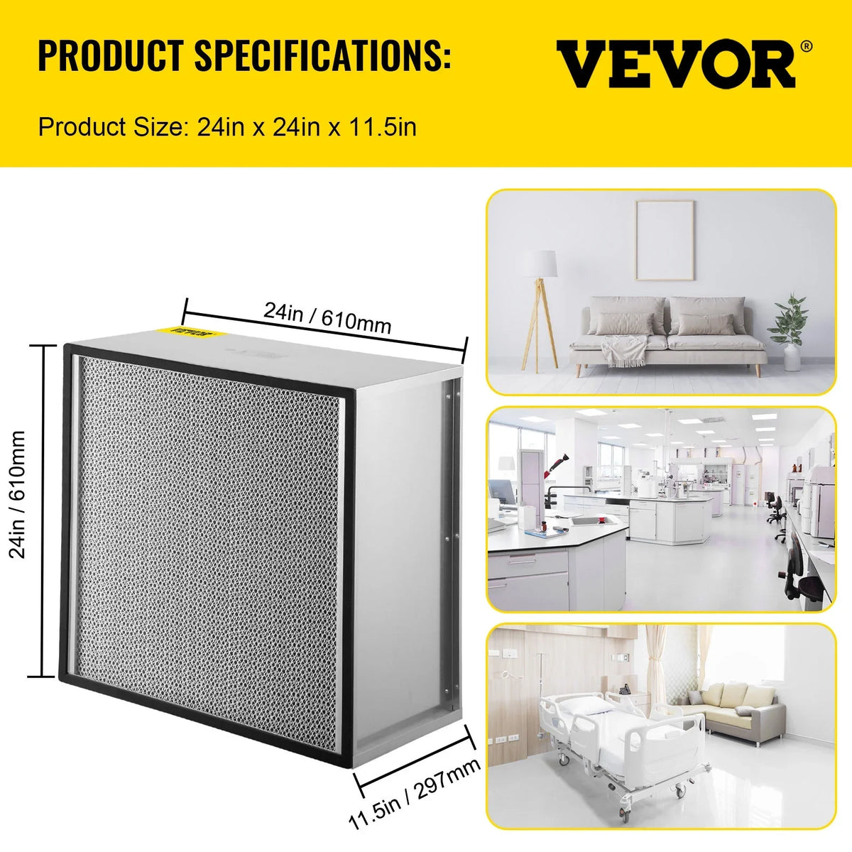 Air Replacement, Replacement Pleated with Filter HEPA Standard Filter Durable Air Compatible Galvanized Filter Filter, 24''x24''x11.5'' 99.97% True Frame, Filter, Bentism AC