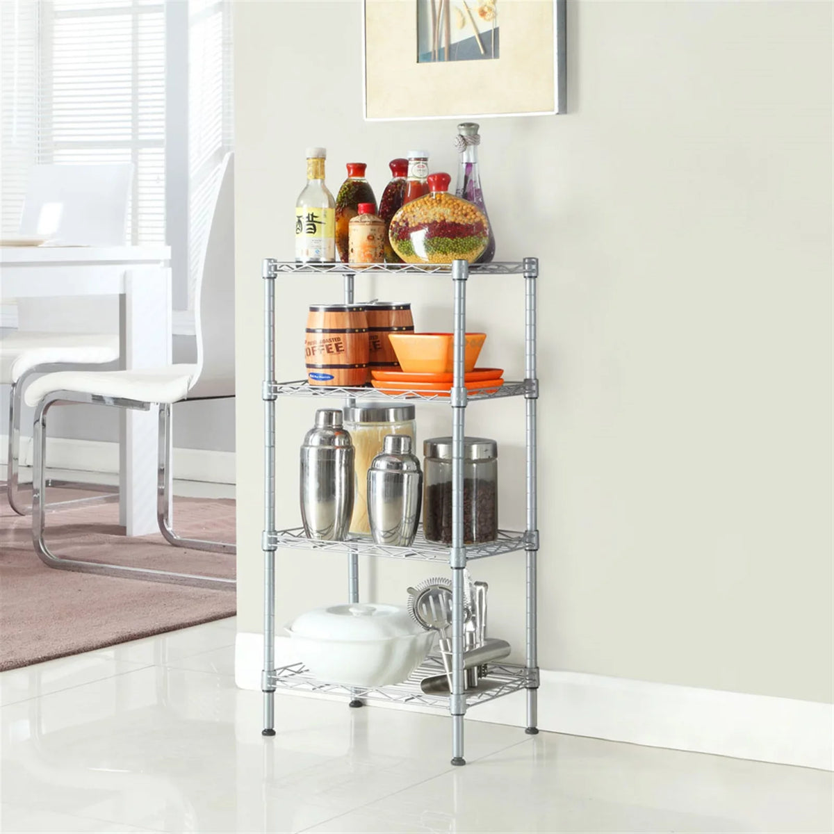 Rack Organizer Wire Bathroom 13.77L Pantry Closet 4-Tier Wx CAIHONG 9.84 31.5H) Shelving (Silver, Perfect for Storage Unit Kitchen Adjustable Metal Organization x Laundry