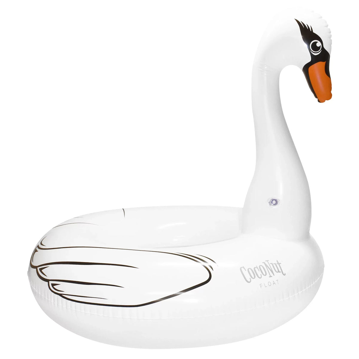 Water Majestic Swan Party 48"x43" Durable, Round Anti-Leak, White Inflatable, Ring Raft, - Float: Pool Jumbo CocoNut