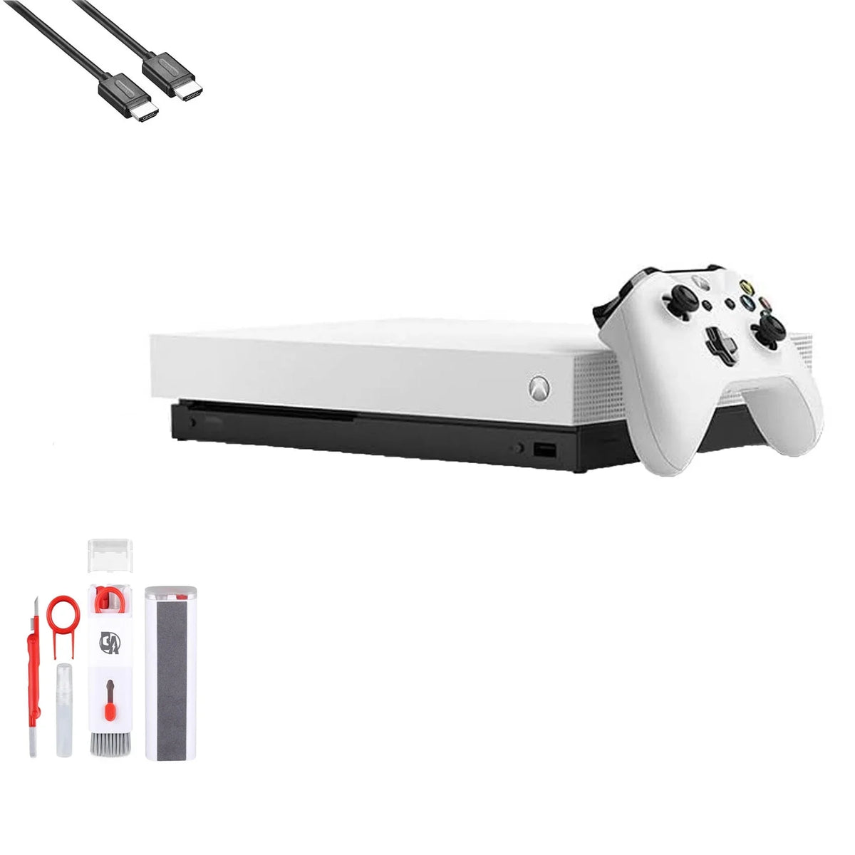 HD Bundle Ultra 4K White HDMI Xbox One Microsoft 1TB, AXTION Cleaning X Pre-Owned with Kit (Refurbished: Like New) BOLT