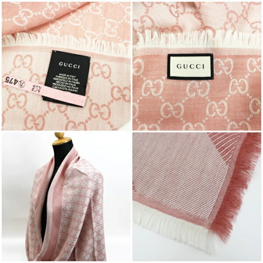 ladies Gucci pink GUCCI silk shawl GG pattern large stole Pre-Owned wool (Good)