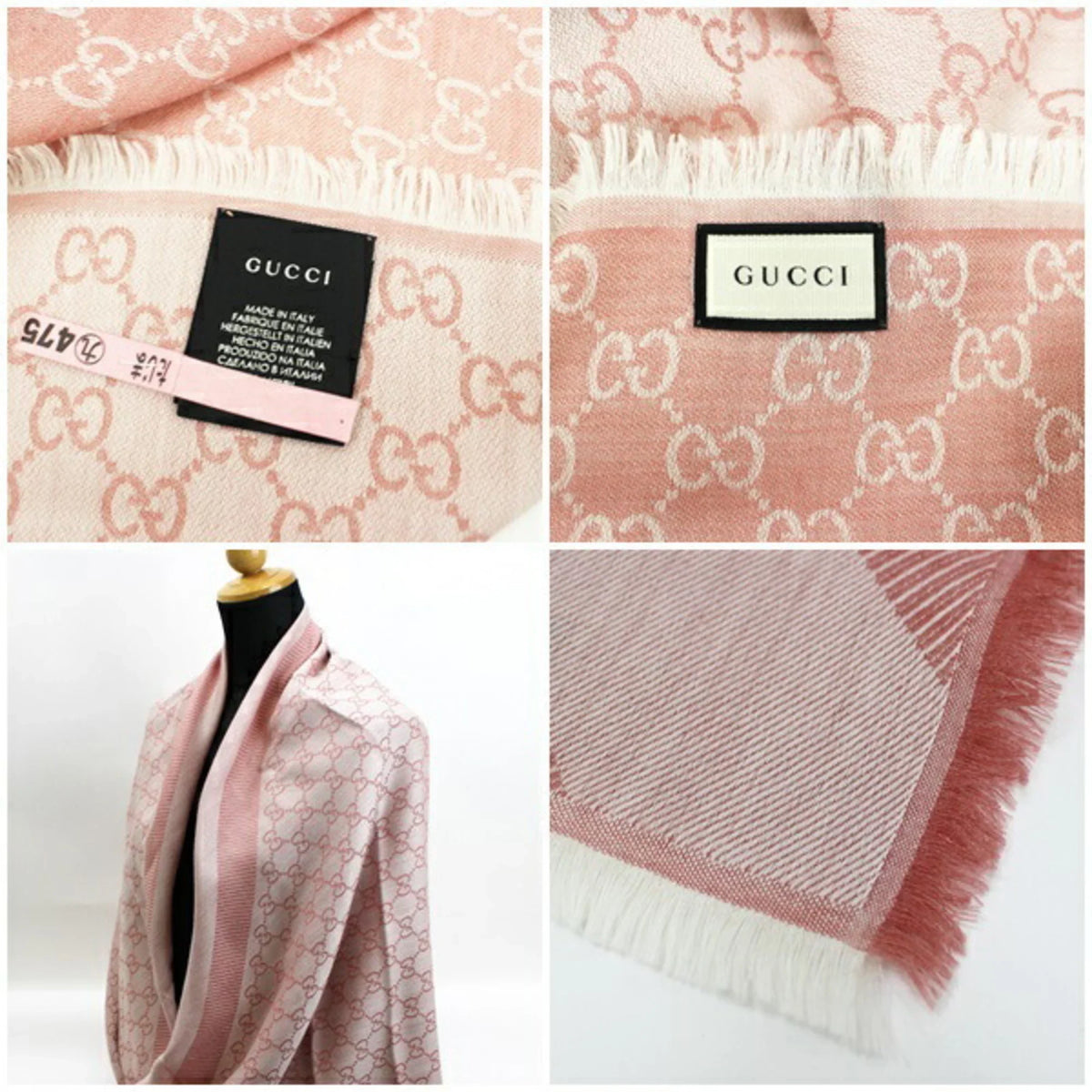 ladies Gucci pink GUCCI silk shawl GG pattern large stole Pre-Owned wool (Good)