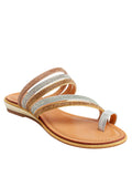 Sandals Womens Toe 9 Strappy Padded Slide G.C. Round Gold Toe-Loop Slip Wedge On Rhinestone Harmonie SHOES