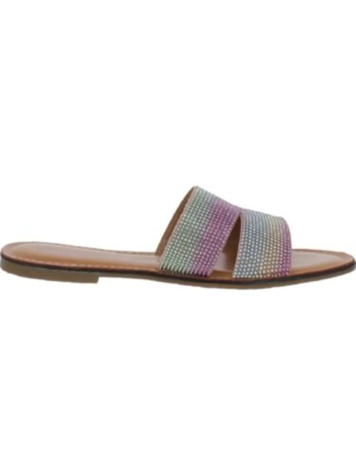 ROCK Berrie Cushioned Slide Camouflage On Pink Round Rhinestone Slip Sandals & Womens 6.5 CANDY Toe Shoes