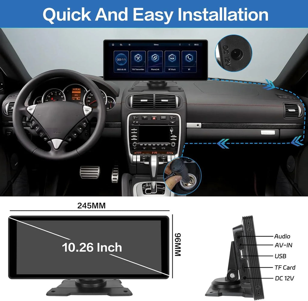 Wireless Stereo Portable 10.26" Screen Android FM Suv Car Bluetooth Vehicles, Camera Radio with AUX Auto 7-32V Mirror 64G Van Carplay Car Card&Backup Podofo for Pickup Link Touch