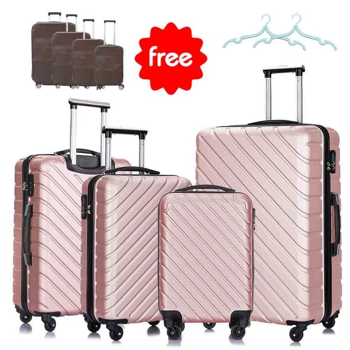 rose Luggage Hardshell Suitcase,Carry Luggage Free gold On Sets,Travel Cover&Hanger Inside with Wheels Spinner Piece 4