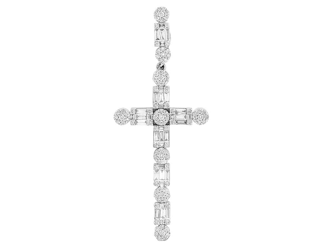 Cross 1.2CT Gold Unisex Flower Diamond White 2" Baguette Real Cluster 10K