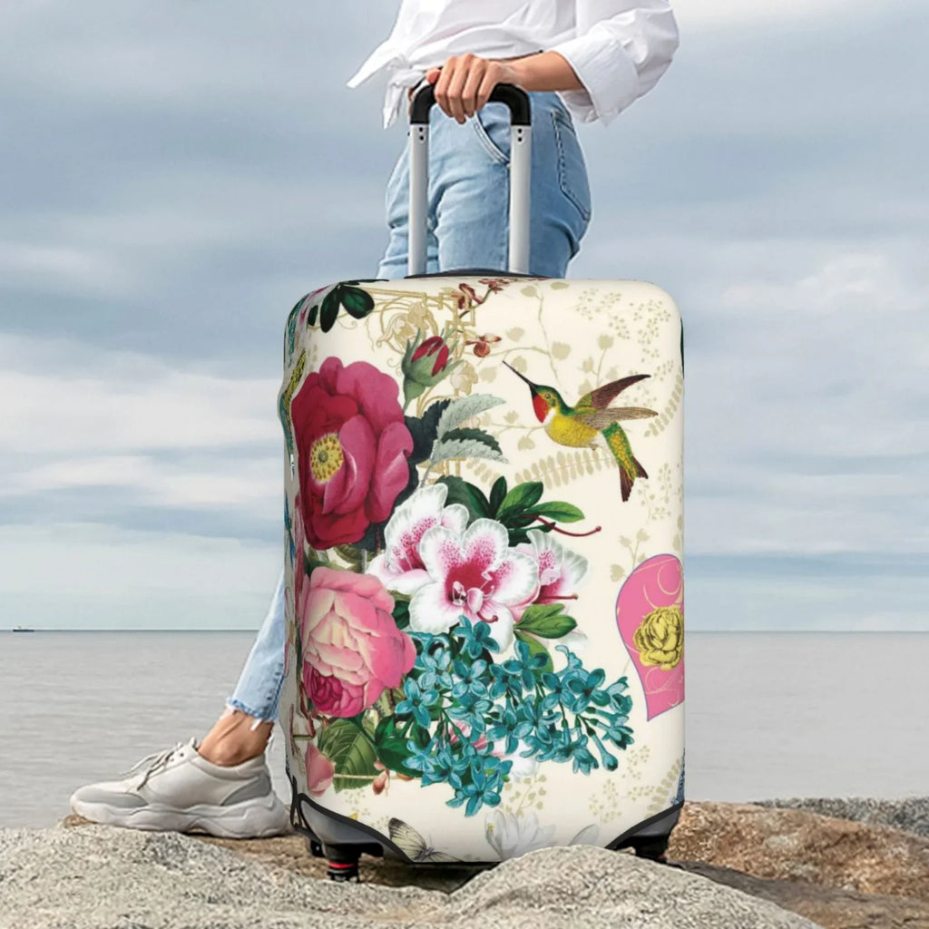 Washable Zipper Rose with Bird 18-32 Print Cover Hidden Easygdp inch and Butterfly Elastic Fits Protective Luggage Suitcase -Medium