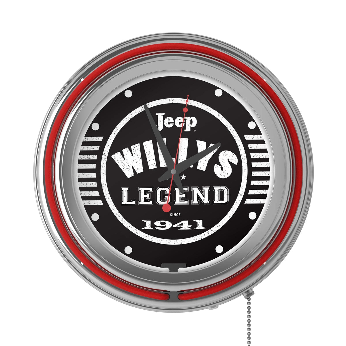 Chain-Pub, Pull Rung Clock-Jeep Wall Garage, Cave (Red) Analog Accessories or Black Willys with Double Clock Man Legend Neon