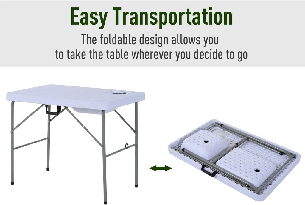 Table Table Outdoor Folding with Basins, Water Camping Sink for Station, Faucet Dual and Picnic, Fish Fishing, 40''