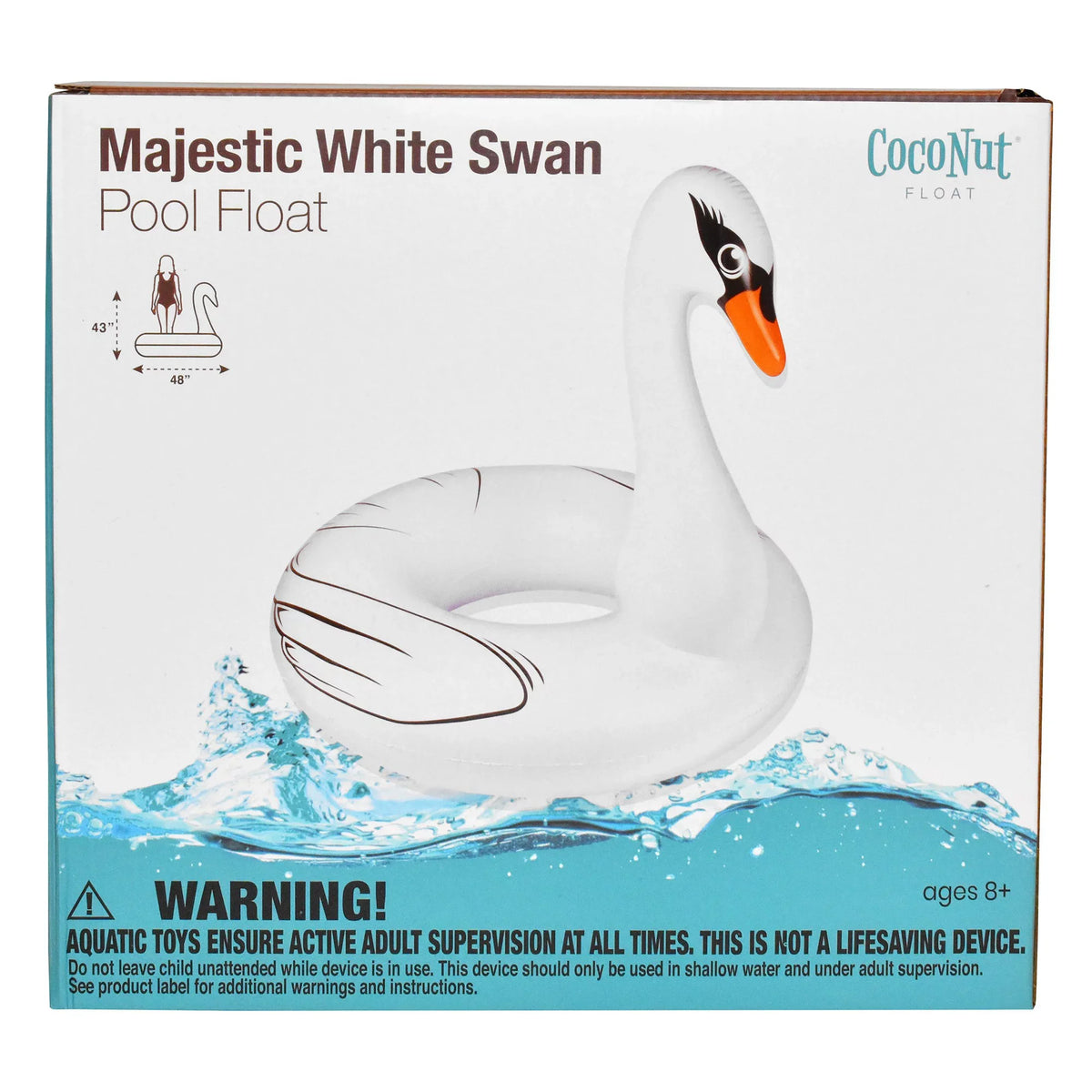 Water Majestic Swan Party 48"x43" Durable, Round Anti-Leak, White Inflatable, Ring Raft, - Float: Pool Jumbo CocoNut
