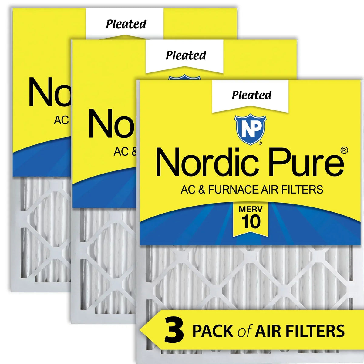 Pure 20x20x2 10 Filters MERV Pleated Air 3 Pack Nordic