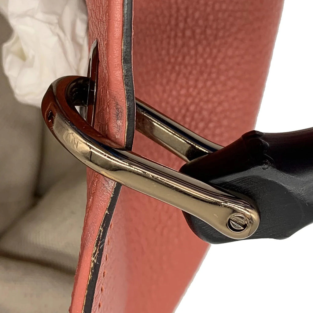 Authenticated Shopper Leather Calf Pink Pre-Owned Satchel Bamboo Gucci Unisex (Fair)