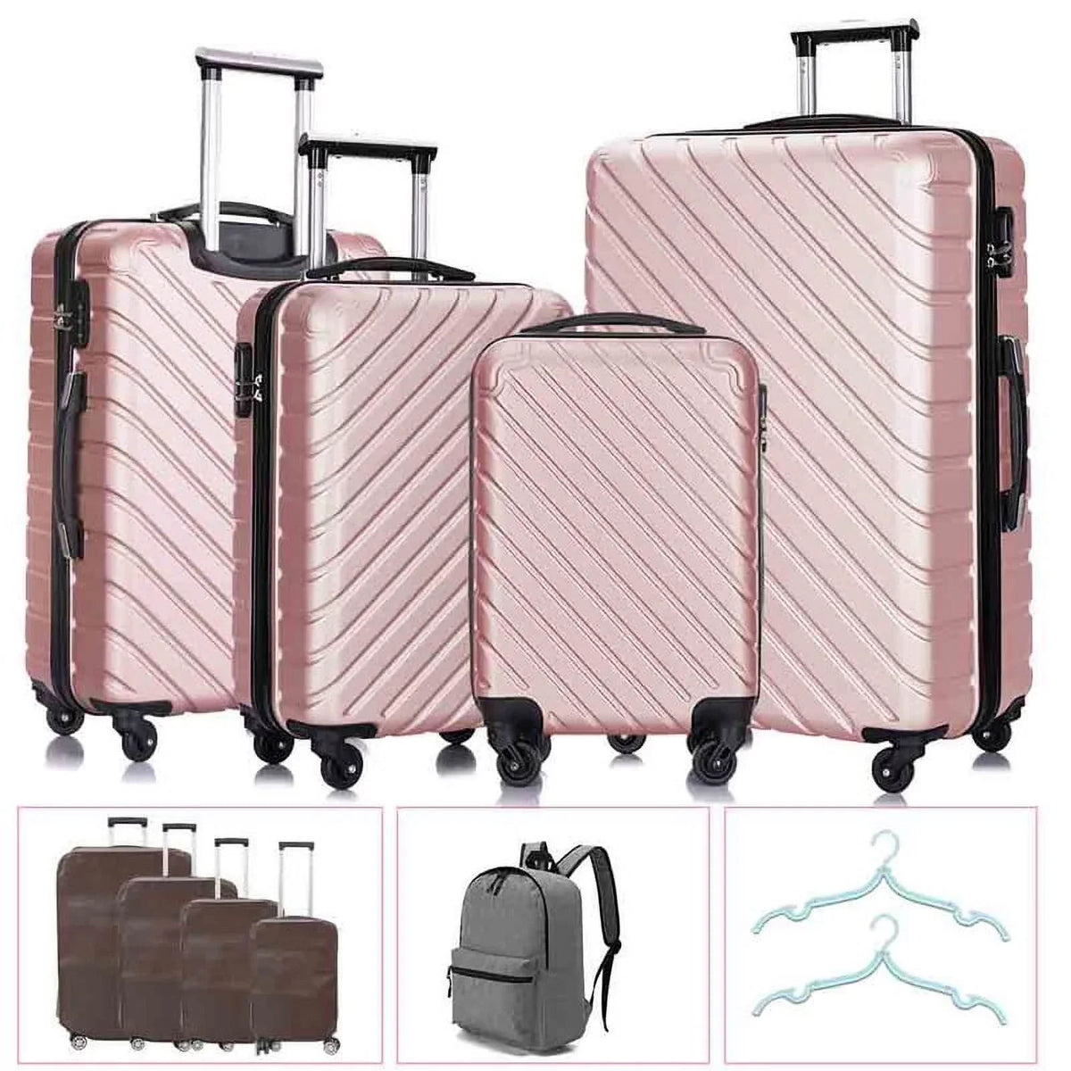 rose Luggage Hardshell Suitcase,Carry Luggage Free gold On Sets,Travel Cover&Hanger Inside with Wheels Spinner Piece 4