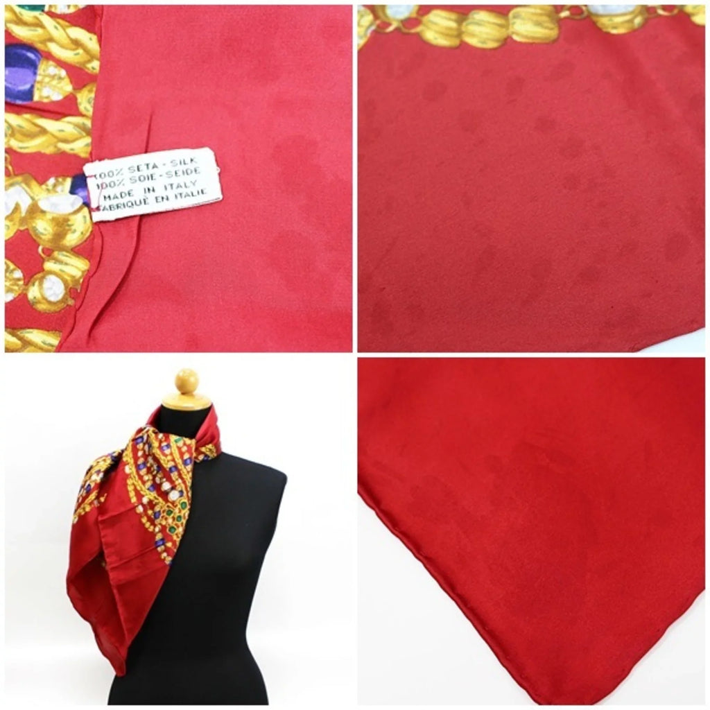 silk Pre-Owned B pattern muffler Chanel red rank ladies CHANEL (Fair) scarf