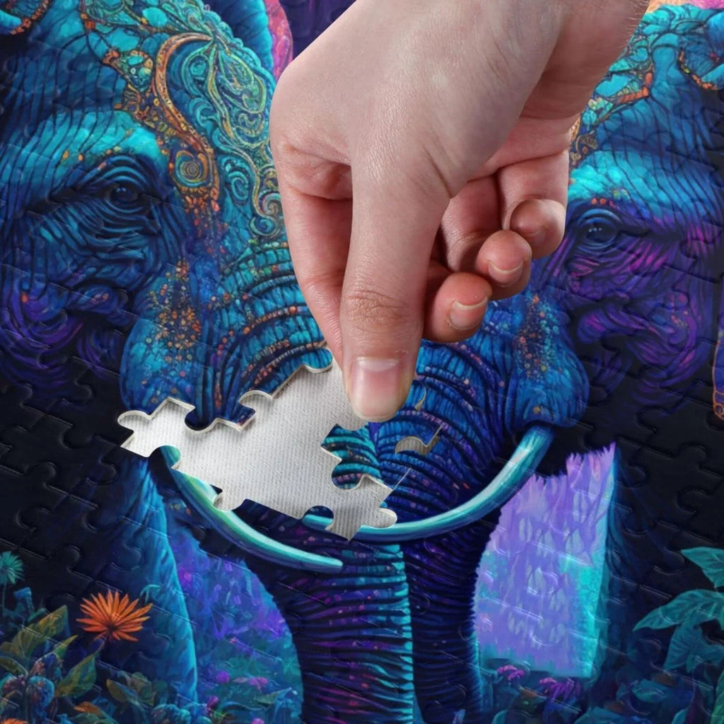 Composite and Wood Pieces Reference Solve, Paper Picture Material Jigsaw with Elephant), Zigsaw Easy 1000 to Puzzle (Psychedelic Storage Bag