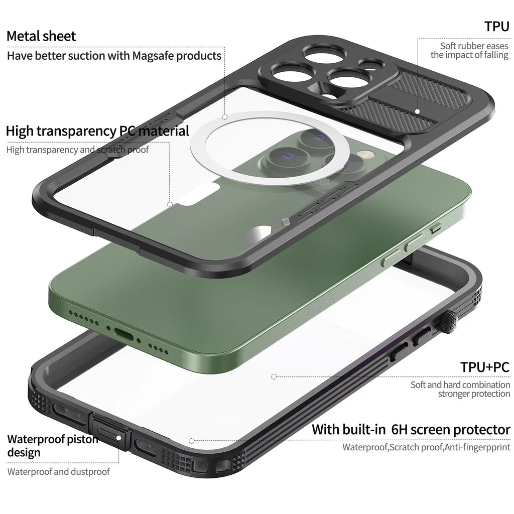 Dropproof][Dustproof][Compatible 14 6.7" Pro with for Screen Underwater][14FT 14 iPhone Military Waterproof, Built-in - Case Max Protector MagSafe] [Real iPhone Max for Pro 6H 360][IP68 Black